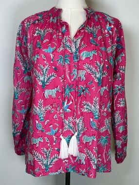 Charlotte Kellogg ‘Bristol’ 100% Cotton Split Neck Relaxed Fit Blouse Size XS